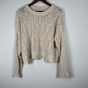 American Wsglenwomens Cream Knit Sheer Sweater Crop Size Medium Soft Casual‎